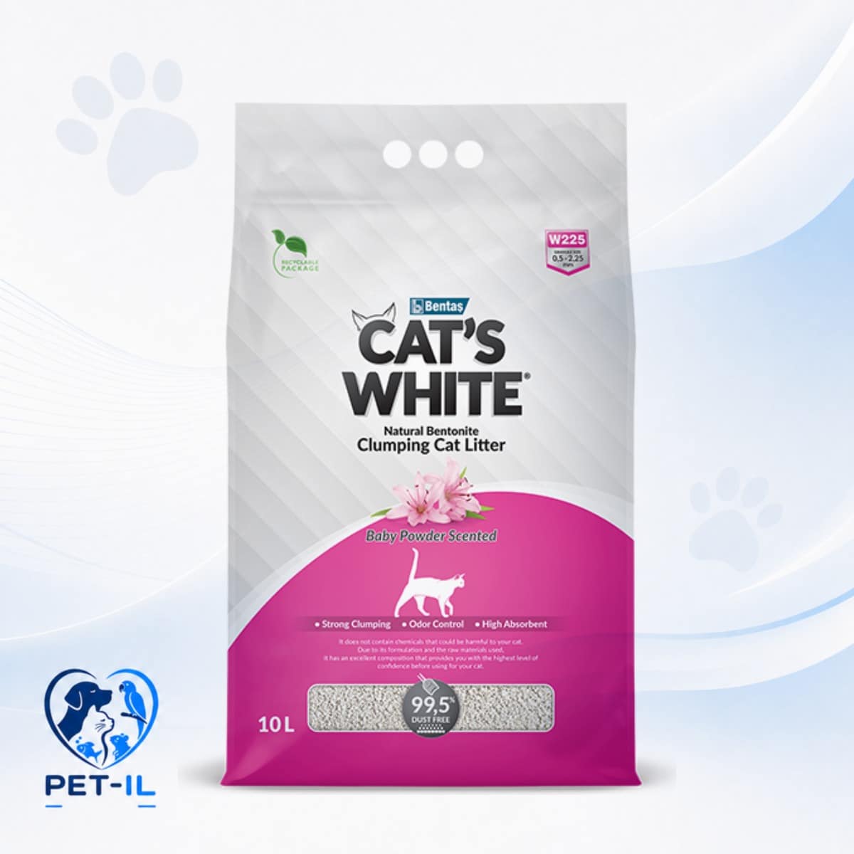 CAT'S WHITE חול לבן בניחוח בייבי פאודר מתגבש - חול לחתולים