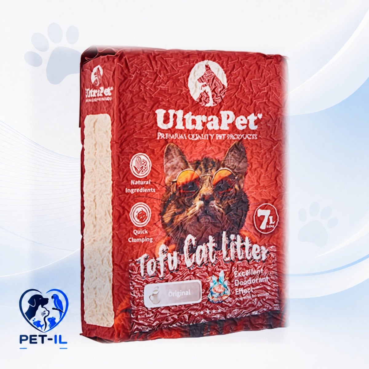 UltraPet חול טופו אורגינל ללא בישום נשטף באסלה - חול לחתולים