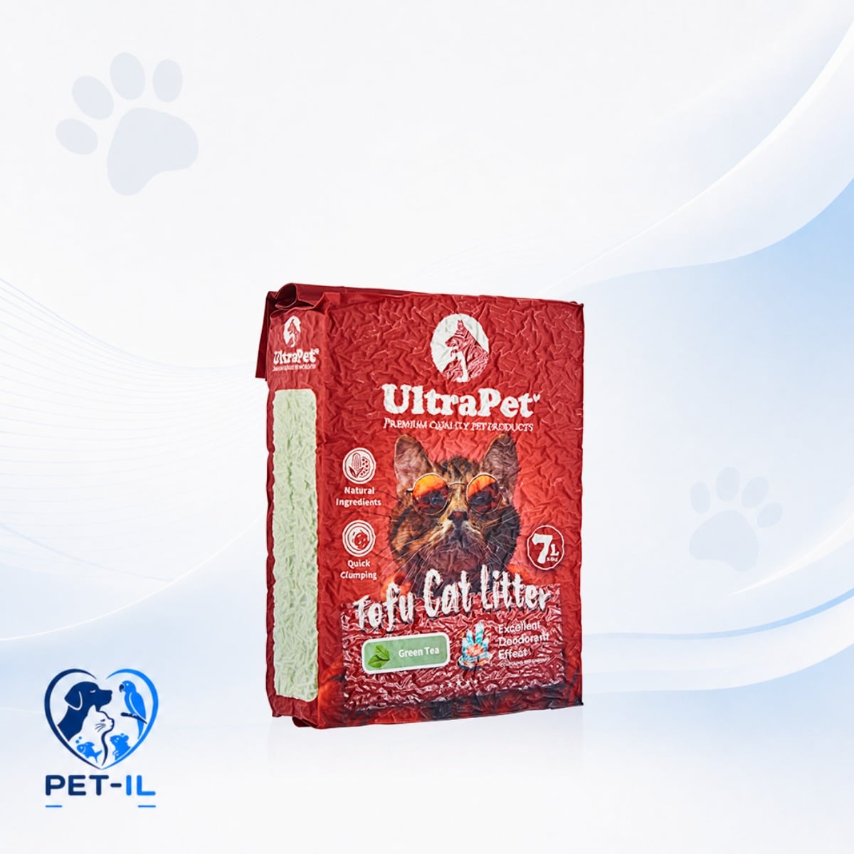 UltraPet חול טופו בניחוח תה ירוק נשטף באסלה - חול לחתולים