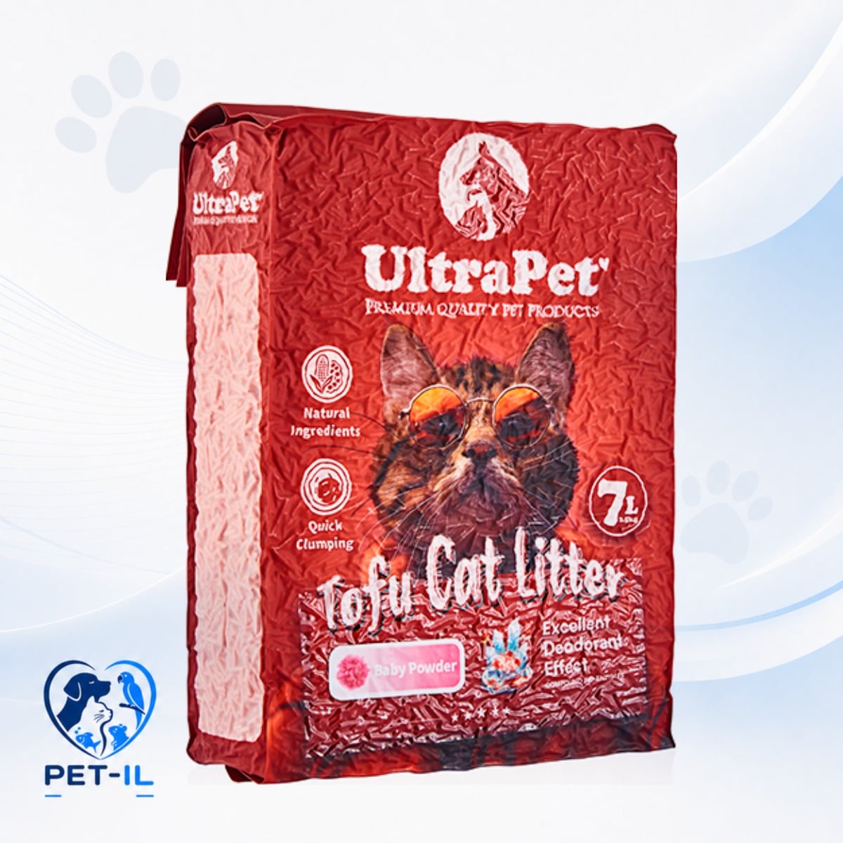 UltraPet חול טופו בניחוח בייבי פאודר נשטף באסלה - חול לחתולים